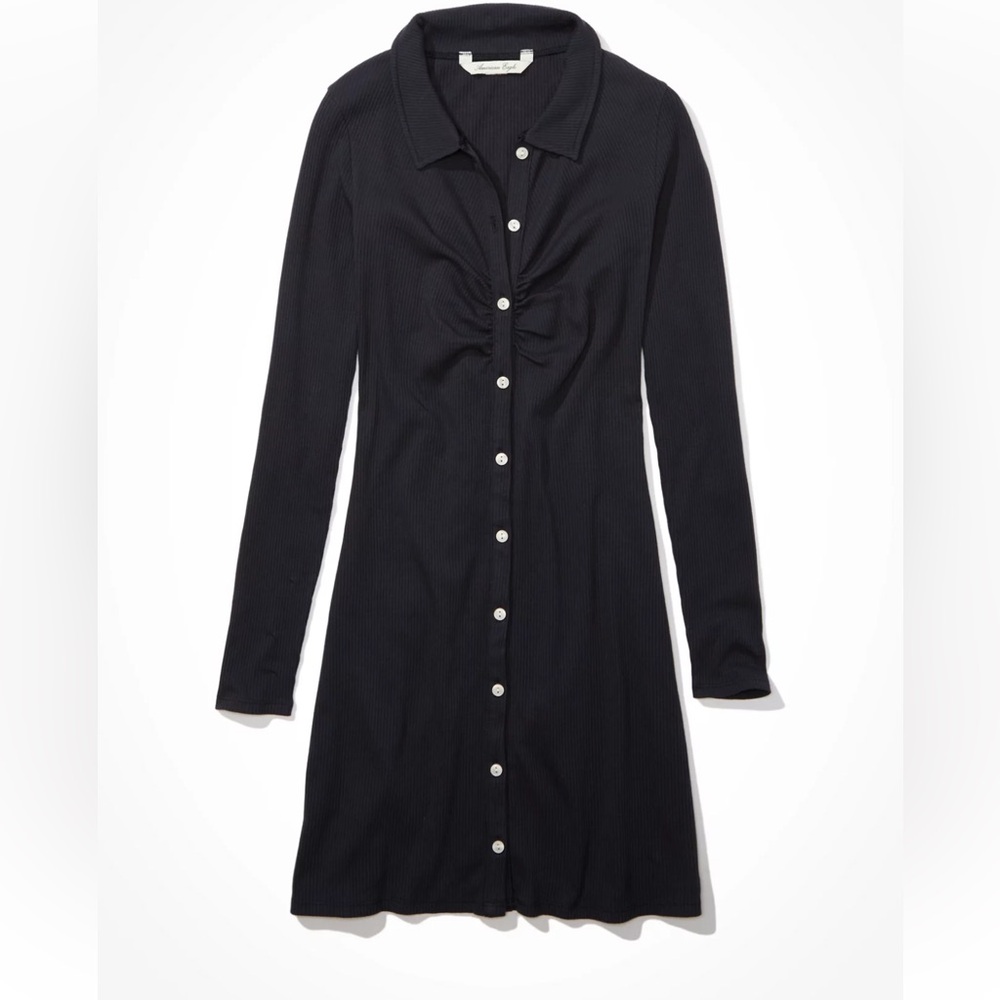 AEO Ruched Knit Button Up Dress - Picture 3 of 7